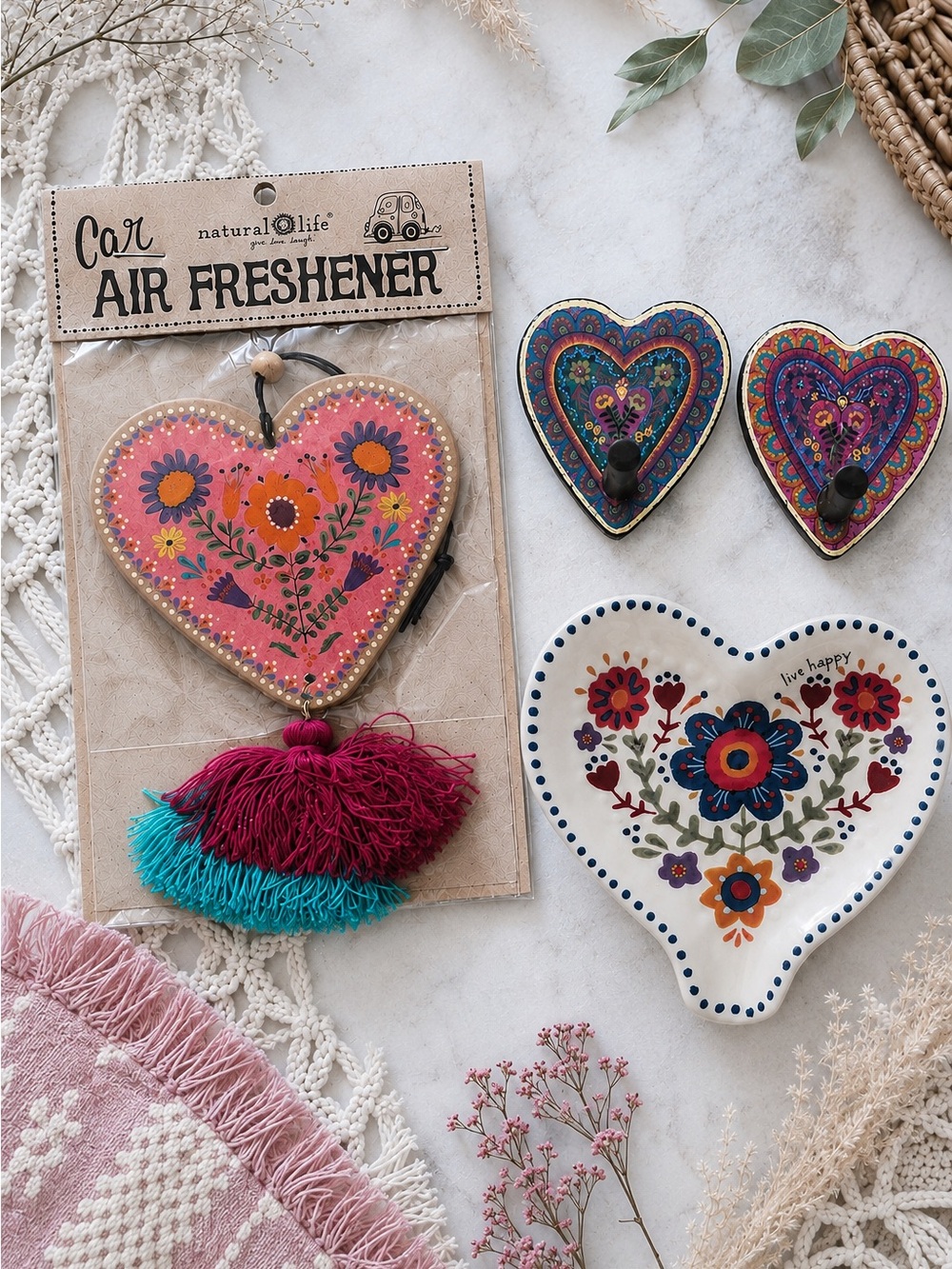 Natural Life Boho Heart Bundle Air Freshener Wall Hooks Spoon Rest